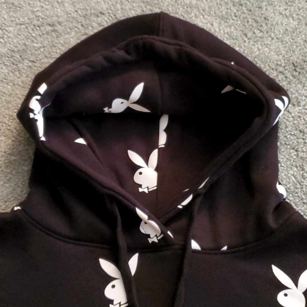 Playboy X Missguided black and white bunny head cropped hoodie sz S (10) - Picture 5 of 10